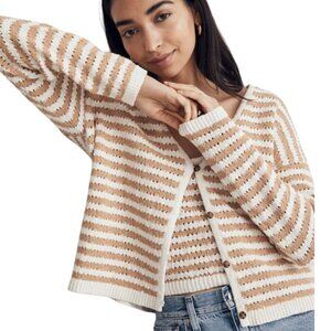 Madewell Open Stitch Cardigan Sweater In Stripe Earthen Sand Size L